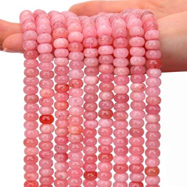 Imagem de AUREHEN 2 fios (150 peças) contas Rondelle de jade rosa, 5 * 8 mm pedras preciosas espaçadoras soltas contas de disco de ábaco para pulseira faça você mesmo, colar, brincos, fabricação de joias, kit