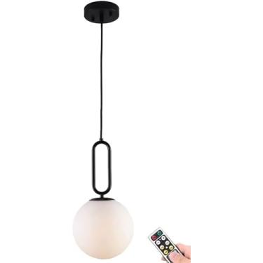 Imagem de Não Cabeado Operado Por Bateria Luminária Pendente Mid Century Modern Sem Fio Globo Pendente Pendente Com Lâmpada Remota Regulável Para Ilha De Cozinha Sala De Estar Quar, Black, 7.9inch Shade