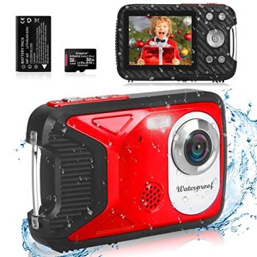 Imagem de Câmera digital à prova d'água com cartão de 32 GB HD 1080p 36 MP câmera digital subaquática para crianças, adolescentes, estudantes, meninos e meninas (vermelho)