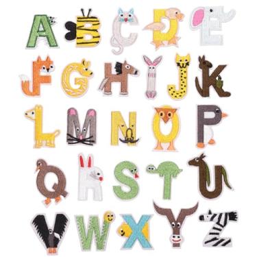 Imagem de Remendos de bordado para roupas - Remendos de roupas | Decalques coloridos com design do alfabeto animal para jeans, estofados, jaqueta, tapete, uniforme, camisa