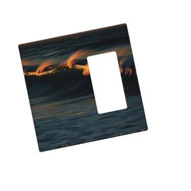Imagem de Placa de parede decorativa 2 gangs duplex placa de parede ondas ao anoitecer tampas de tomada de borda capa de interruptor de luz placa de parede decorativa 12,7 cm x 7,6 cm termoplástico tamanho