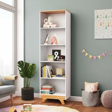 Imagem de Estante Infantil 4 Prateleiras 100% Mdf Retrô Branco Brilho/Amêndoa