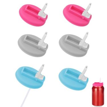 Imagem de 6 Tampas Lata Refrigerante, Tampas Silicone Reutilizáveis para Latas de Refrigerante com Palhinhas Silicone para Bebidas Enlatadas Padrão Sumos e Cerveja (Cinzento, Azul, Rosa Avermelhado)