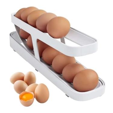 Imagem de Porta Ovos Suporte 2 Andares Rolante Para 15 Ovos Dispenser Armazenamento e Organizador de Geladeira