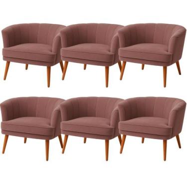 Imagem de Kit 6 Poltronas Moderna para Sala de Estar Confortavel Tecido Veludo R