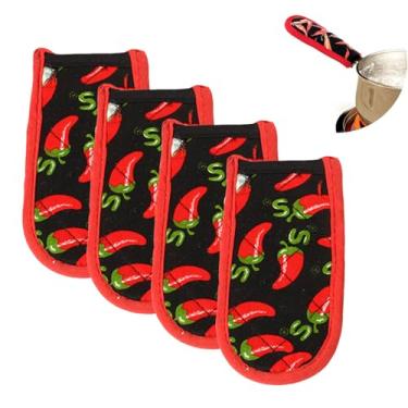 Imagem de Linwnil Capas de alça de frigideira de ferro fundido, capas de alça de panela resistentes ao calor, frigideira, suporte quente para cozinha, churrasco e utensílios de cozinha (4, pimenta vermelha)