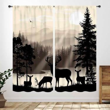 Imagem de Cortinas rústicas de veado, cabana de fazenda, campo, floresta, caça, animal selvagem, vintage, alce, tratamentos de janela, cortinas para quarto, sala de estar, cozinha, banheiro, 80 cm L x 160 cm