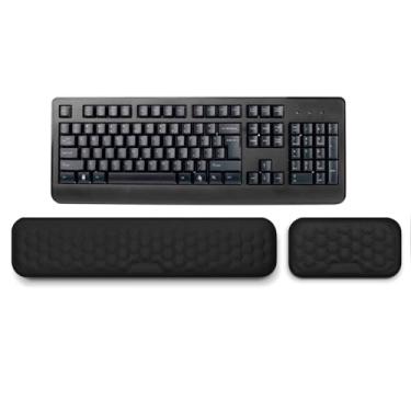 Imagem de TRAGLO Apoio de Pulso Ergonômico, Almofada de Apoio de Pulso em Espuma de Memória Macia para Teclado, 2 Peças de Apoio de Braço e Cotovelo para Escritório, Trabalho e Jogos(Preto)