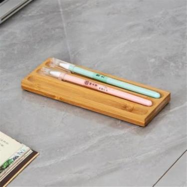 Imagem de JUTSTJUKO Porta-canetas organizador de mesas de escritório, suporte de caneta de nogueira, bandeja de caneta ondulada, acessório de escritório, presentes para professores, adequado para escola, casa