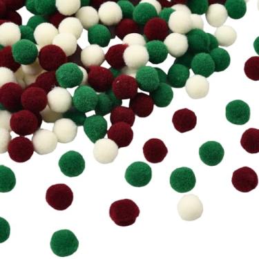 Imagem de SUNNYCLUE 300 peças, 3 cores, bolas de pompom de Natal, pompons macios, de poliéster, pequeno, redondo, colorido, fofo, decorativo, artesanato, bolas, acessórios para árvore de Natal, festa, parede