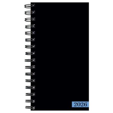Imagem de TF Publishing Agenda mensal semanal 2026 preta pequena com grade de calendário mensal de 2 páginas, páginas de planejamento semanal e seção de notas forradas na parte de trás - Mini agenda para bolso