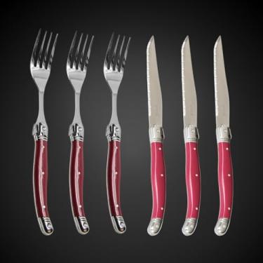 Imagem de Jogo 12 Talheres Laguiole Corte E Degustação Premium Conforto Ergonômico – Cabos Leves, Bem Equilibrados (Bordeaux)