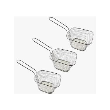 Imagem de KIT 3 ou 10 Cestos Peneira para Fritura com Alça | 14,5x10,5cm | Porções Frituras Salgados Petiscos Batata Hamburgueria Festa | Servir petiscos de forma criativa e charmosa. (3)