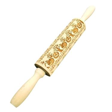 Imagem de Generic Rolo de massa de madeira em para biscoitos, utensílios de cozinha com padrões temáticos de Halloween, rolo de massa para biscoitos e tortas de, Abóbora