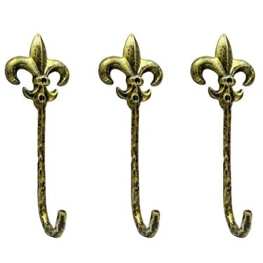 Imagem de AYZCORP Conjunto de 3 ganchos de ferro fundido em forma de flor de lis, decoração de arte de parede - cabides em forma de flor de lis e porta-chaves - cabide de roupas e ganchos de mochila, ganchos