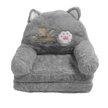Imagem de Sofá infantil bebê criança criança fofa gato de cartoon conversível cadeira de apoio de braço dobrável cama para cochilar para cochilar brincando com pano cinza adormecido pp (2 Nível)