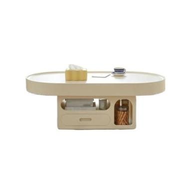 Imagem de Mesa de chá minimalista assimétrica oval mesa de centro para pequenas salas de estar, design moderno que economiza espaço, mesa de chão para móveis domésticos