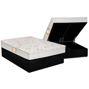 Imagem de Conjunto Box Baú Queen: Colchão Espuma Castor D28 Sleep Max Duplo + Base CRC Suede Black (158x198)