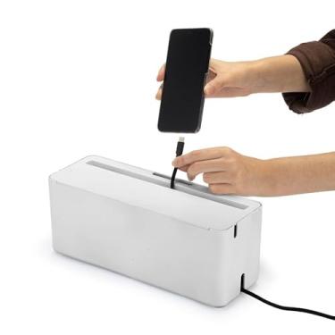 Imagem de Caixa Organizadora Protege Fios Cabos Régua Tomada Filtro Celular Resistente Prática Preta Branca(Branco)