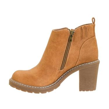 Imagem de Corkys Footwear Rocky Top Bootie, com salto de 7,6 cm, palmilhas de EVA macias acolchoadas para uso durante todo o dia, dois zíperes funcionais em cada lado e um laço de puxar, Camelo, 41