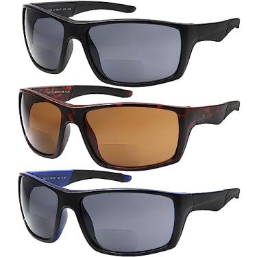 Imagem de Yogo Vision Óculos de sol de leitura bifocais para homens e mulheres, óculos de leitura esportivos, preto, marrom Havana, preto externo interno azul, 60-17-125