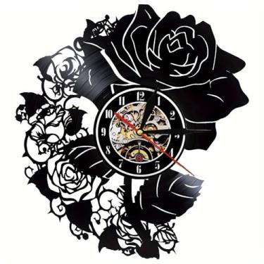 Imagem de Relógio de parede rosa de vinil de 30,5 cm - disco LP cortado a laser com design floral 3D, mecanismo de engrenagem exposta, movimento de quartzo silencioso, presente exclusivo para amantes de música