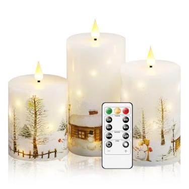 Imagem de kakoya Velas cintilantes sem chama com controle remoto, 3 peças de velas de pilar de LED de cera real operam com cordão de estrela embutido para decoração de casa, presentes de Natal
