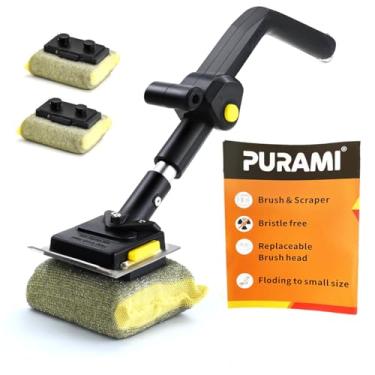 Imagem de Escova dobrável para churrasqueira a vapor sem cerdas – Limpador de churrasqueira com raspador e 3 cabeças de escova para churrasqueira de porcelana/gás/carvão ao ar livre