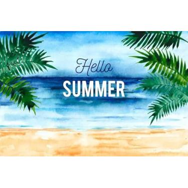 Imagem de Quadro Decorativo com Estampa Watercolor Hellosummer Beach And Palm 50 x 50 Papel 2 unidades