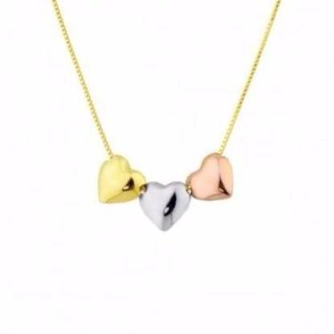 Imagem de Colar Corrente Gargantilha Três Corações Ouro 18k 750 - DR Joias