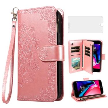 Imagem de Asuwish Capa de telefone para iPhone 7plus 8plus 7/8 Plus capa carteira celular com protetor de tela de vidro temperado e flor flip porta-cartão de crédito suporte suporte para telefone 7s 7s + 7 8s 8