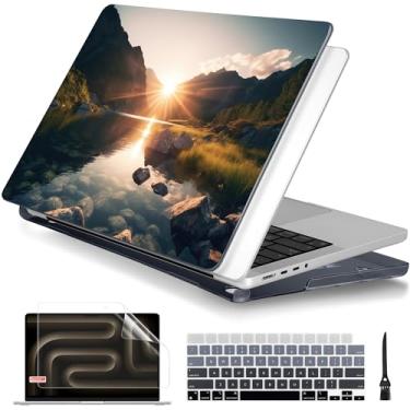 Imagem de Batianda Capa para MacBook Pro de 14 polegadas 2025 M5 2024 2023 2021 com chip M4 M3 M2 M1 Pro/Max, capa rígida projetada com capa de teclado e protetor de tela, Mountain Sunrise