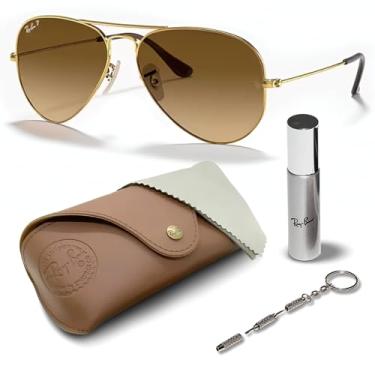 Imagem de Ray-Ban RB3025 Óculos de sol clássico gradiente polarizado em forma de aviador com kit de óculos – protetores de nariz ajustáveis – Óculos de sol retrô formais e casuais ideais, Dourado (001/M2 | 58