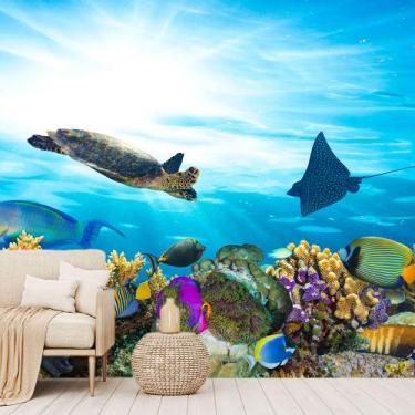 Imagem de Papel de Parede Fundo do Mar Tartaruga Peixes Sala Painel - 132pcp - A
