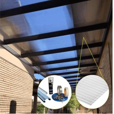 Imagem de Cobertura Policarbonato Alveolar 6,00m x 4,00m - Cristal 6mm - RM Poli