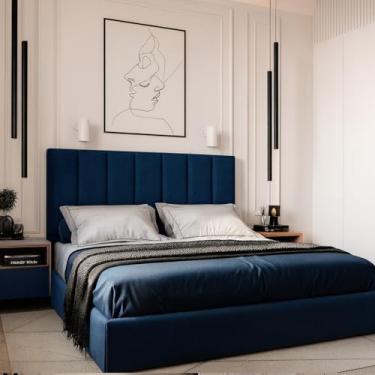 Imagem de Cabeceira Estofada Modular Cama Casal Box Painel 1,40mX60cm Módulos Adesivos (Azul)