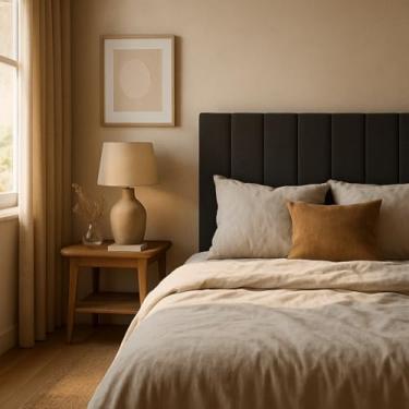 Imagem de Cabeceiras Estofada Modular Cama Casal King e Super King Painel 2,00mX60cm Módulos Adesivos (Preto)