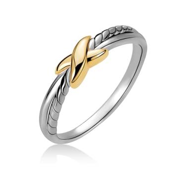 Imagem de Anéis de compromisso femininos banhados a ouro 14 K, à prova d'água, não manchados, joias modernas, presentes de amizade para ela, tamanho 5-10, 8, Prata, Sem pedra preciosa