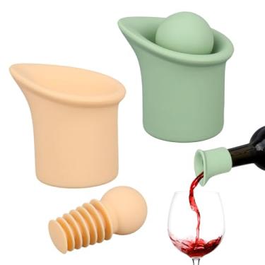 Imagem de 2 Conjuntos de 2 em 1 Rolhas e Dosadores Silicone Garrafas Vinho, Rolhas Preservação Vinho e Champanhe com Vácuo Reutilizáveis Fáceis Limpar Acessórios para Bar Restaurante(Verde, Bege)