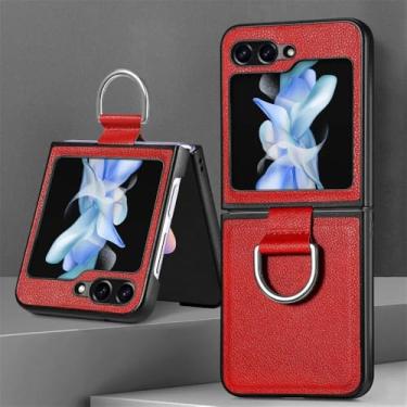 Imagem de Capa de telefone com anel de dedo para Samsung Z Flip 6 5 4 3 2 Flip6 Flip5 Flip4 Flip3 Flip2 5G Capa de couro PU de plástico rígido, vermelha, para Galaxy Z Flip 3