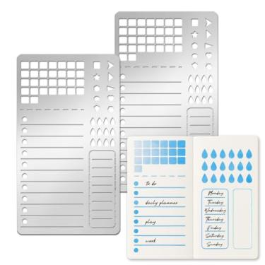 Imagem de INFUNLY 2 peças de estênceis de metal para agenda, formato de planejamento, estêncil, calendário, estêncil de metal para caderno, estêncil de caligrafia, para planejadores, aço inoxidável para