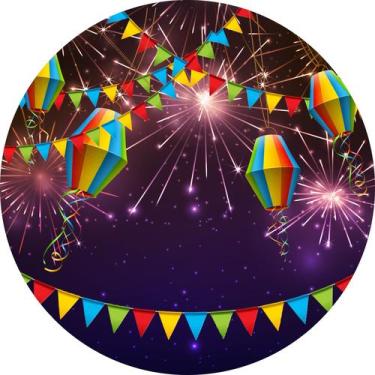 Imagem de Painel de Tecido Sublimado Redondo Festa Junina Arraiá de Fogos e Balõ