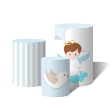 Imagem de Trio de Capas Cilíndricas Versátil Azul Bebê Menino Anjinho no Céu Nuv