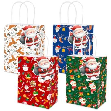 Imagem de MUZRUYOU Sacos de lembrancinha de festa com tema de Natal com alças e etiquetas de Papai Noel, 16 sacos de lembrancinha com tema de Natal em quatro estilos, perfeitos para chás de bebê e festas de