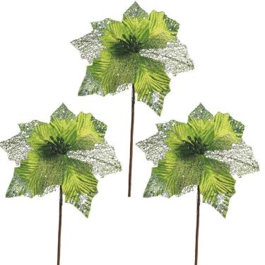 Imagem de Jogo 3 Flores Bico de Papagaio Verde Mescla Pick Natal Luxo 20cm - Magizi