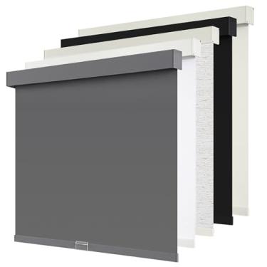 Imagem de SUNOFF Persianas de rolo blackout sem fio para janelas de parada livre, escurecimento de ambiente com sanefa, cortinas de porta de janela de tecido com isolamento térmico para casa, escritório, cinza