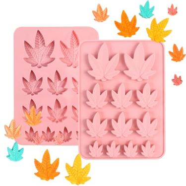 Imagem de Pacote com 2 moldes de silicone para outono, 24 cavidades, folhas de bordo, molde de chocolate, colheita de outono, molde de doces festivos para decoração de bolo de ação de graças, enfeite de cupcake