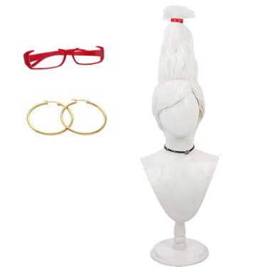 Imagem de abouder Peruca de cosplay Seiko Ayase com brincos, óculos, anime, peruca de vovó, cabelo branco, festa de Halloween para mulheres, acessório de adereço