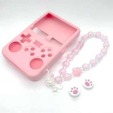 Imagem de Capa de silicone para console de jogos portátil R36S capa protetora com cordão acessório para presente (rosa)