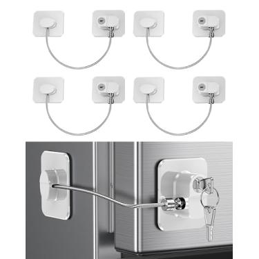 Imagem de Pacote com 4 fechaduras de geladeira com chaves para crianças e adultos, trava autoadesiva para geladeira para crianças e bebês para porta dupla, porta francesa, armários e gavetas, forno, janelas